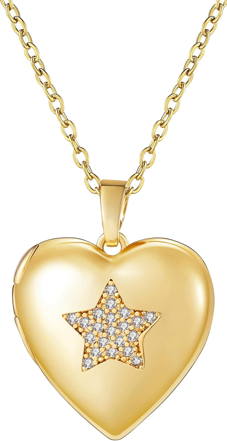 YOUFENG Love Heart Locket Necklace that Holds Pictures Photo Locket Birthday Gifts - Image 1